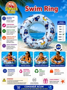 Colac Gonflabil 70 cm cu Rechini – Inel de Înot pentru Copii, Piscină și Plajă - Img 2