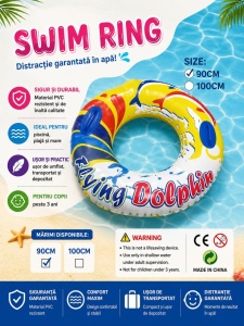 Colac gonflabil copii cu manere, model delfini, 90 cm, pentru piscina si mare - Img 2