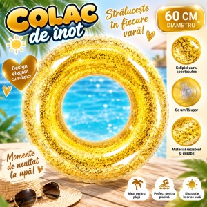 Colac Gonflabil cu Sclipici Auriu pentru Copii, 60 cm - Img 2