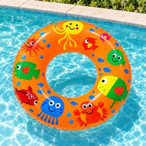 Colac Gonflabil Portocaliu cu Peștișori și Animăluțe Marine, 50 cm – pentru Piscină și Plajă - Img 4