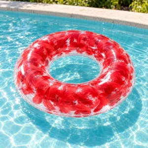Colac Gonflabil Transparent cu Pene Roșii, 80 cm – pentru Plajă și Piscină - Img 6