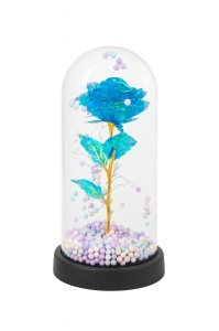 Cupola decorativa cu trandafir acrilic albastru, bile pastel si lumini LED, 22x11 cm - Img 2