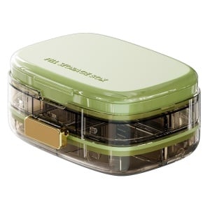 Cutie organizator medicamente cu 8 compartimente si inchidere etansa, verde
