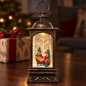 Felinar decorativ de Craciun cu Mos Craciun, LED si sunete, USB si baterii, 27x12x11cm - Img 4