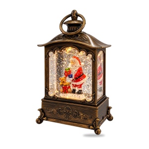 Felinar decorativ de Crăciun cu Moș Crăciun și ursuleț, cu lumini si sunete, 17x7 cm - Img 2