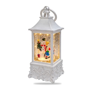 Felinar decorativ de Crăciun cu om de zăpadă, cu lumini LED și muzică, 22x9 cm - Img 2