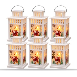 Felinare de Crăciun cu LED și muzică, set de 6 bucăți, albe, 8x15 cm - Img 2