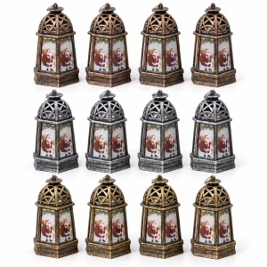 Felinare decorative de Crăciun cu LED alb cald, set de 12 bucati, 13x8 cm, culori asortate - Img 4