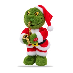 Figurină Grinch cu saxofon, cântă și dansează, pluș și plastic, aprox. 34 x 18 cm - Img 2