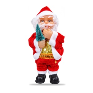 Figurină Moș Crăciun cu brăduț, catifea și plastic, 17 × 8 cm