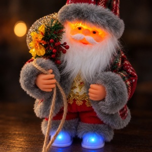 Figurină Moș Crăciun interactiv cu sunete, lumini și mișcări de dans, săculeț cu flori, 28x10 cm - Img 5