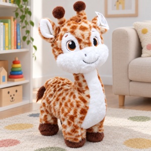Girafă de pluș, blană portocalie cu pete maro, 60 cm - Img 9