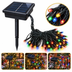 Instalație de Crăciun solară, 100 LED-uri multicolore, fir negru
