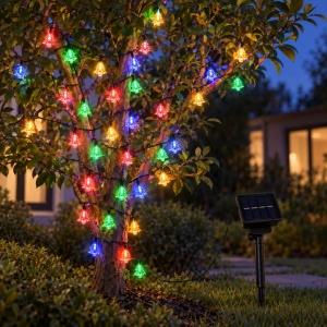 Instalație LED solară tip liniar, 50 LED multicolore, 10 m, fir negru, model LED Cu Braduti - Img 4