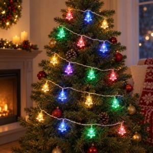 Instalație LED tip liniar, 4 m, 20 LED in forma de braduti, multicoloră, fir alb, interconectabilă - Img 4