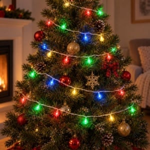 Instalație LED tip liniar, 4 m, 20 LED-uri cu model globulet, multicoloră, fir alb, interconectabilă - Img 3
