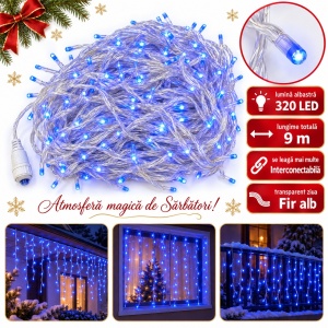 Instalație LED tip ploaie, 320 LED albastru, 9 m, interconectabilă - Img 2