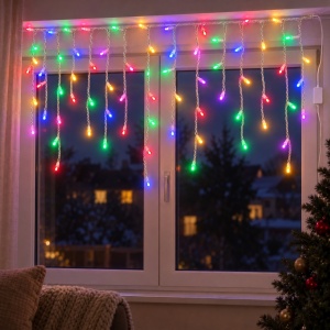 Instalație LED Tip țurțuri, 8 m, 200 LED-uri, multicolor, fir alb, interior/exterior - Img 3