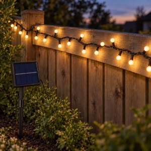 Instalație solară luminoasă de Crăciun, 100 LED alb cald, 10 m, LED in forma de globulet - Img 8