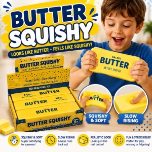 Jucărie Antistres Squishy Butter Gigant Galben 23cm, Super Moale și Elastică, 3+ Ani - Img 2