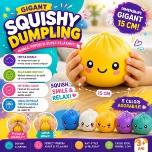 Jucărie Antistres Squishy Dumpling Gigant 15 cm – Extra Moale, Pufoasă, pentru Copii și Adulți - Img 3
