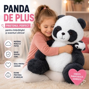 Jucărie de Plus Urs Panda 60 cm, Moale și Pufoasă, cu Pui Panda, Cadou pentru Copii și Bebeluși - Img 2