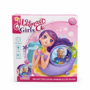 Jucarie interactiva sirena roz cu lumini si sunete, minge cristal rotativa 360°, 20 cm