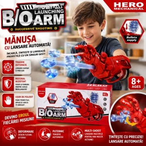 Jucărie Pistol cu Bile din Gel – Mănușă Lansator Automat cu Proiectile Gel, Hero Mechanical, 8+ Ani