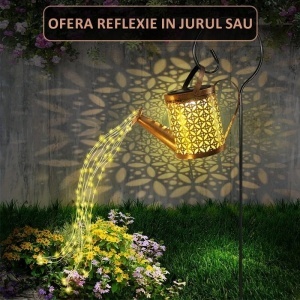 Lampă Solară de Grădină cu Stropitoare Decorativă, Metal, Lumini LED, Golden - Img 4