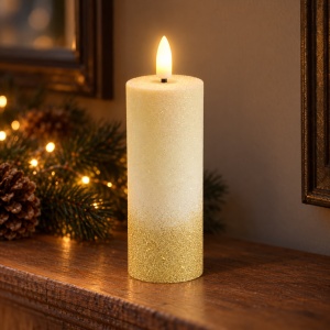 Lumânare LED decorativă cu flacără realista, glitter auriu, 20 cm - Img 2