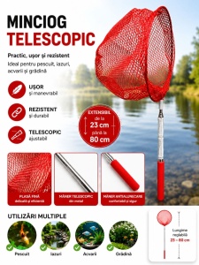 Minciog Telescopic Roșu Extensibil 23–80 cm – pentru Pescuit, Acvarii și Iazuri - Img 2