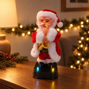 Moș Crăciun decorativ cu saxofon, lumini LED și sunete, 22 x 9 cm - Img 3