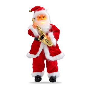 Moș Crăciun decorativ de Crăciun cu saxofon, cântă, dansează, luminează, 93 cm, baterii - Img 3