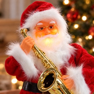 Moș Crăciun decorativ de Crăciun cu saxofon, cântă, dansează, luminează, 93 cm, baterii - Img 8