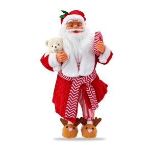 Moș Crăciun în pijamale cu ursuleț de pluș, plastic și textil, 65 cm - Img 3