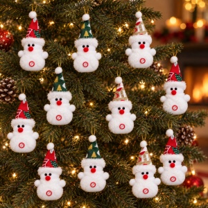 Ornamente de brad, set 12 bucăți, om de zăpadă din pluș, culori asortate, 17 × 6 cm - Img 9