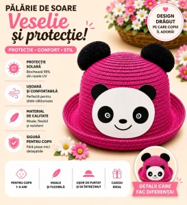 Palarie de Vara Fucsia cu Panda pentru Copii, Protectie UV si Design Vesel - Img 2
