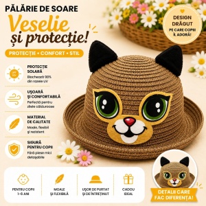 Palarie de Vara Maro pentru Copii, cu Design Pisicuta si Protectie UV - Img 2