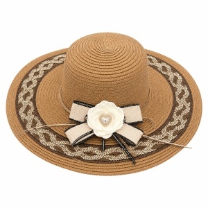 Palarie de Vara Maro pentru Femei, cu Bor Lat, Floare Eleganta si Protectie UV