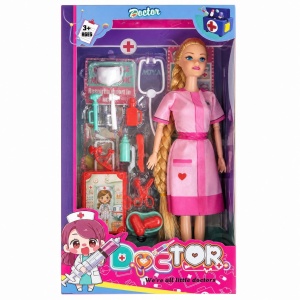 Păpușă Asistentă Medicală cu Trusă Doctor și Accesorii, Păr Lung, 3+ Ani – Model Aleatoriu