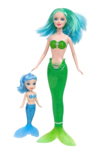 Papusa sirena verde+ mini papusa sirena albastra