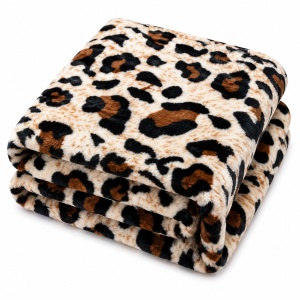 Patura Cocolino Pufoasa Animal Print Leopard, Crem/Maro/Negru, 200x220 cm