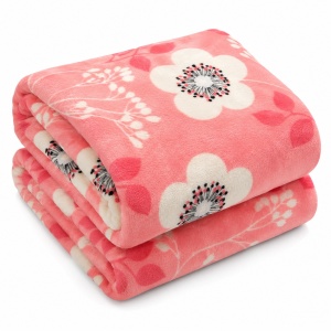 Patura Cocolino Pufoasa cu Model Floral, 200x220 cm, Roz Coral