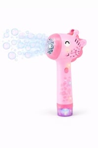 Pistol automat pentru baloane de sapun, model girafa, efecte luminoase, roz