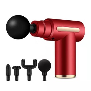 Pistol masaj muscular cu 4 capete interschimbabile, 6 trepte viteza, reincarcabil USB Type-C, 25W, rosu