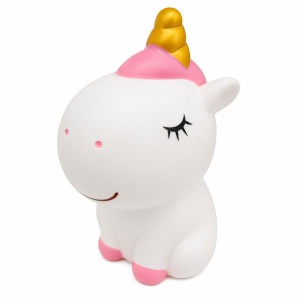 Pușculiță unicorn alb, 20,5 cm, din plastic, design adorabil, cu capac inferior