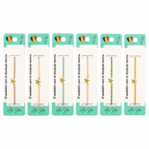 Set 12 Brățări cu Pandantiv Stea de Mare, Reglabile, Multicolore, cu Accente Aurii - Img 1
