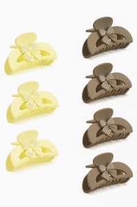 Set 12 clame par 10CM cu fundita si pietricele, prindere puternica, culori crem si maro - Img 2