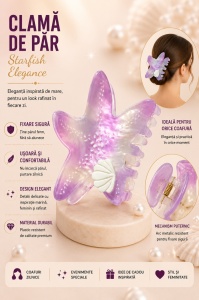Set 12 Clești de Păr Stea de Mare 7,5 cm – Clame cu Scoică Decorativă, Diverse Culori - Img 3
