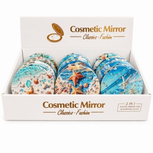 Set 12 oglinzi cosmetice 7 cm model stea de mare, oglindă dublă, compacte, portabile